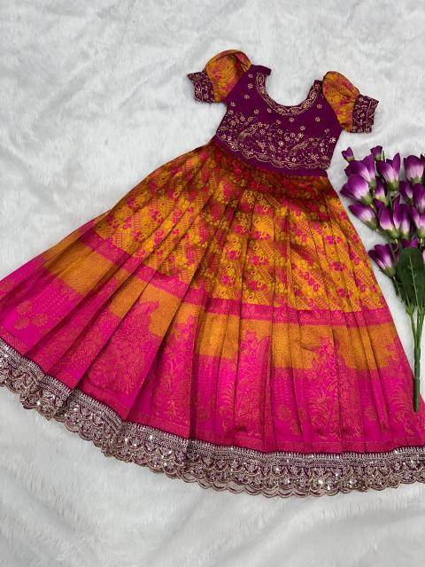 NEW LAUNCING KIDS GOWN kanjivaram silk Kids party wear wholesale Delhi